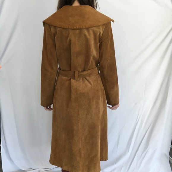 Frame Suede Leather Maxi Long Trench Coat Jacket Le Duster Tan Camel Size XS S - Picture 8 of 17